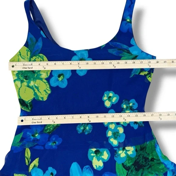 New Directions Tropical Flower Print Tiered Maxi Slip Dress Blue Green 10 - Picture 10 of 11